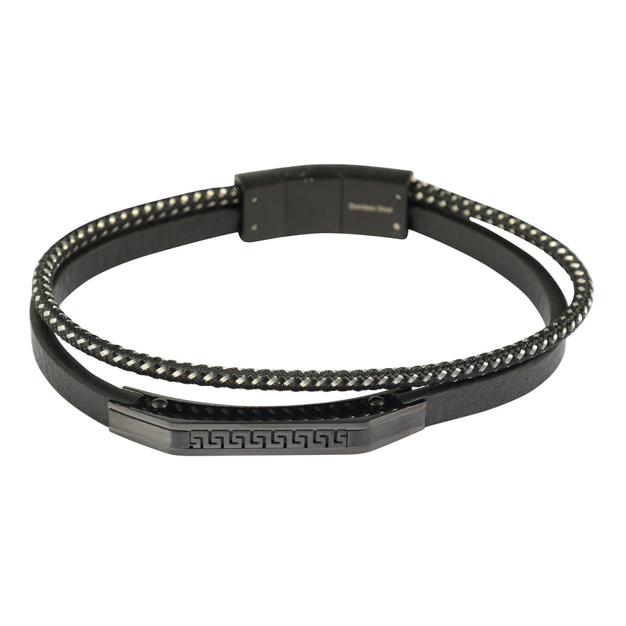 "Emilio" Armband aus Lederimitat mit Edelstahlelementen,  21 cm