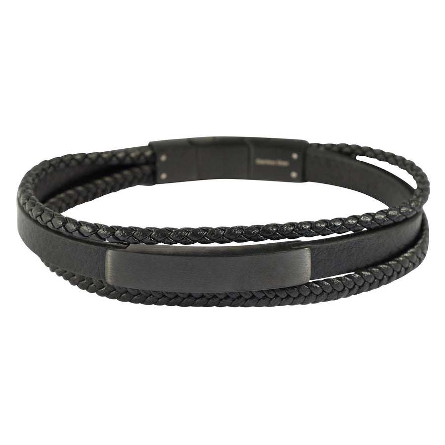 "Romeo" Armband aus Lederimitat mit Edelstahlelementen,  21cm