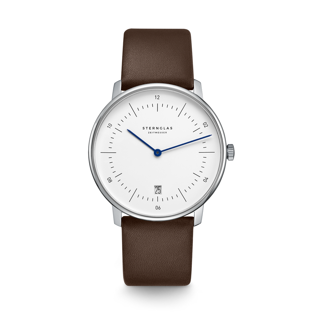 Naos weiss silber / Premium dunkelbraun - 38 mm  Quarz