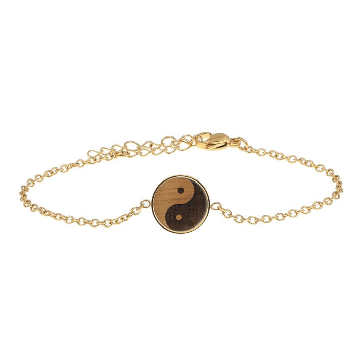 Yin & Yang Armband Skyla Gold aus Edelstahl vergoldet und Nussholz