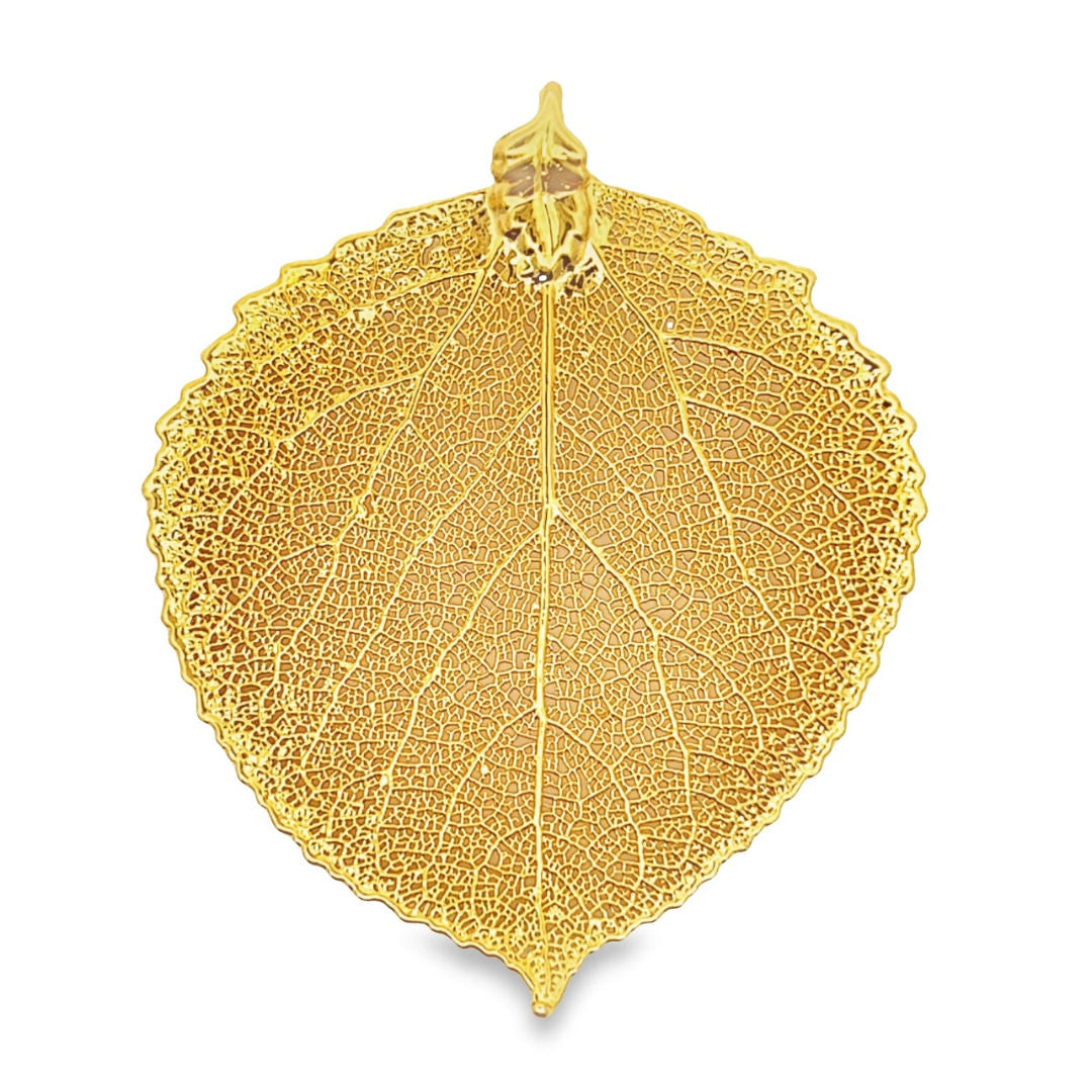 Zitterpappel Anhänger, Echtblatt, mit Kette vergoldet