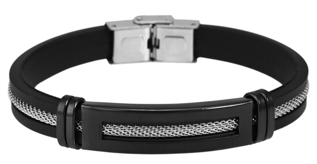 Armband aus Silikon und Edelstahl in schwarz
