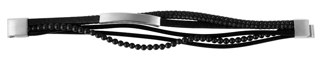 Armband mit Gravurplatte aus Lederimitat und Edelstahl, schwarz/silberfarbig