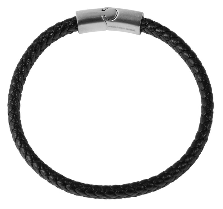 Echtlederarmband, geflochten, schwarz/silberfarben