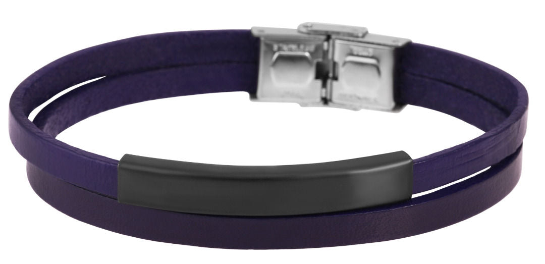 Echtlederarmband mit Edelstahlgravurplatte, violett/schwarz