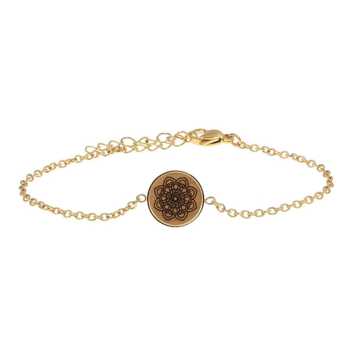 Mandala Armband Skyla Gold aus Edelstahl vergoldet und Nussholz