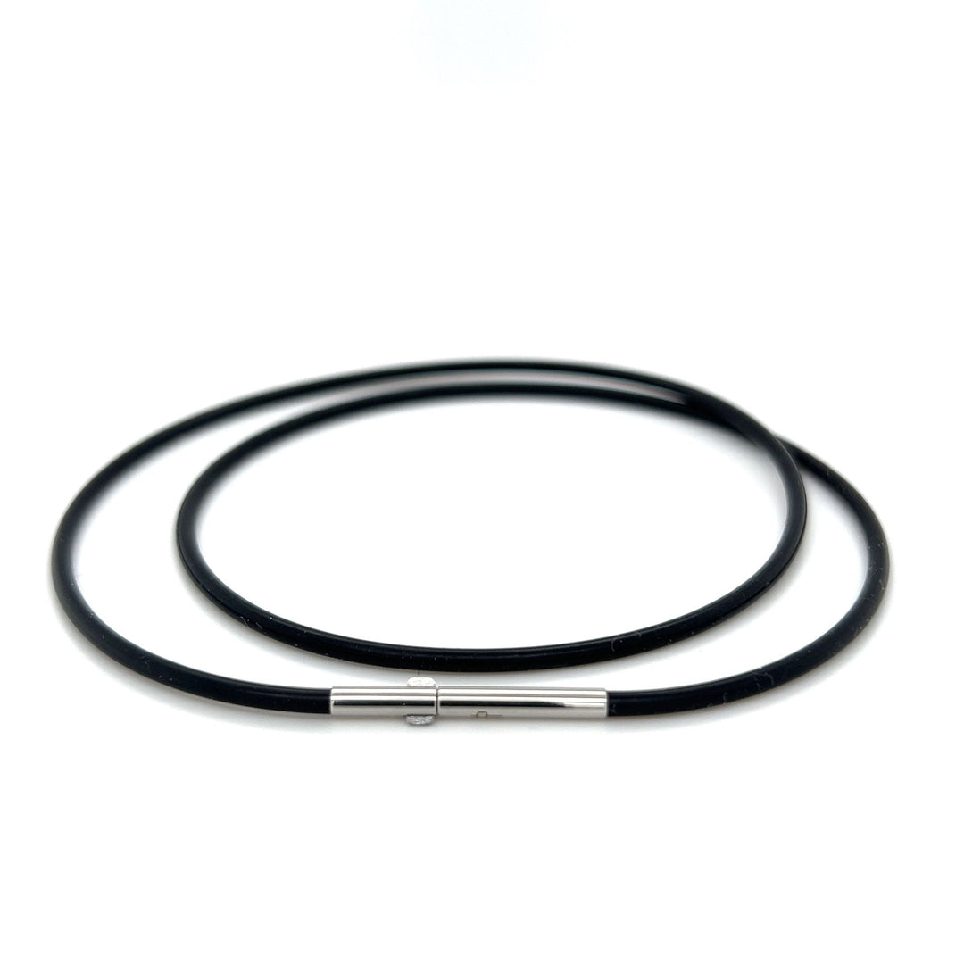 Silikonband Schwarz 45 cm, 2 mm Doppelclipverschluss Edelstahl